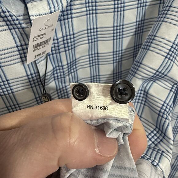 NEW Jos. A. Bank Traveler Tailored Fit Blue Plaid Button-Down Shirt Men's 2XLT - Picture 12 of 12